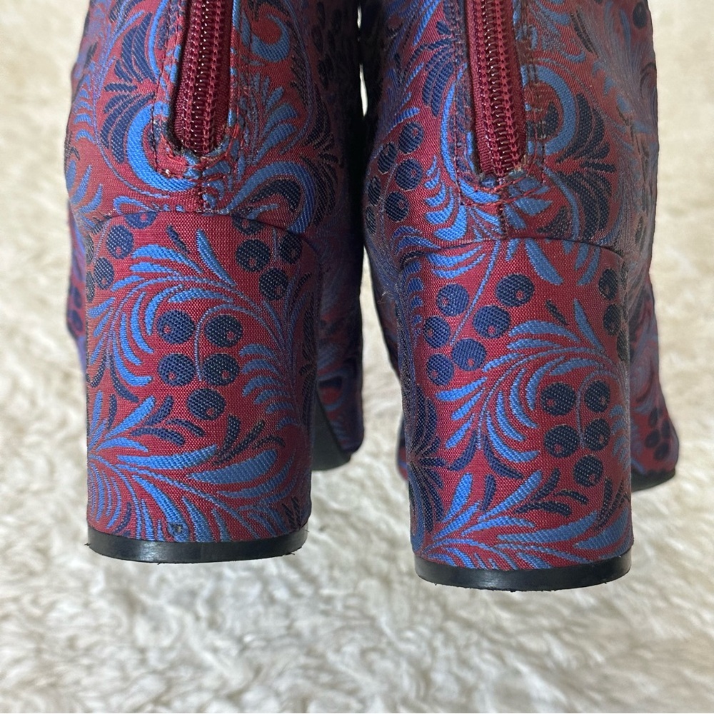 1901 Chunky Floral Brocade Patterned Ankle Boots - Red and Blue 7.5 - Picture 5 of 10